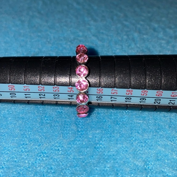 ETERNITY Ring Pink crystal silver tone sparkly September birthstone size 7.5 - Picture 5 of 8
